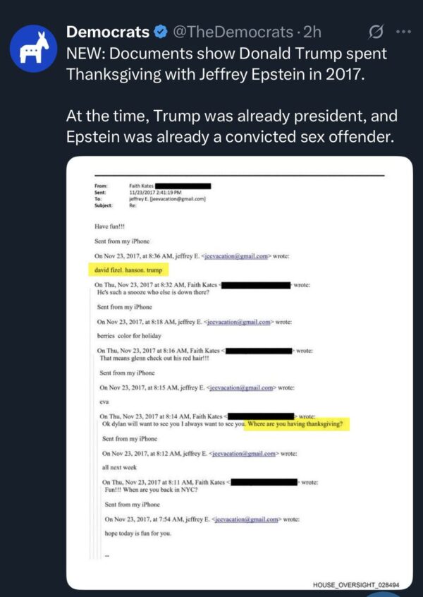 Democrat Party’s Claims of Trump’s Thanksgiving with Epstein Dismissed as Fabricated